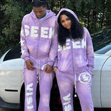 Retro Letter Digital Print Hooded Sweatsuits