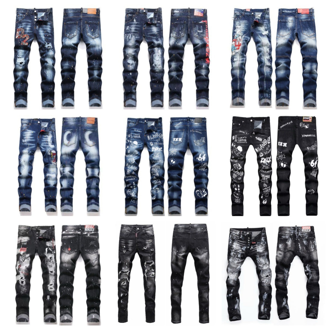 Embroidered Mens Ripped Stretch Denim Jeans