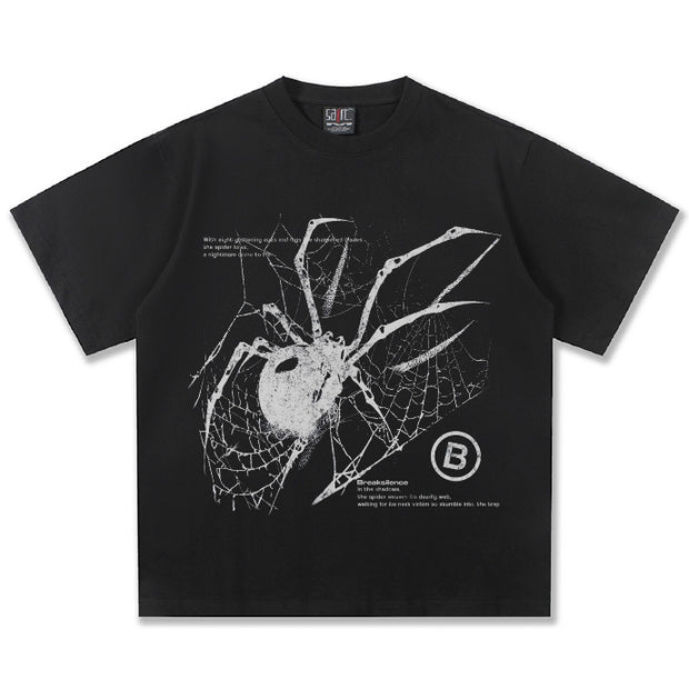Spider Print Tee — Black short sleeves