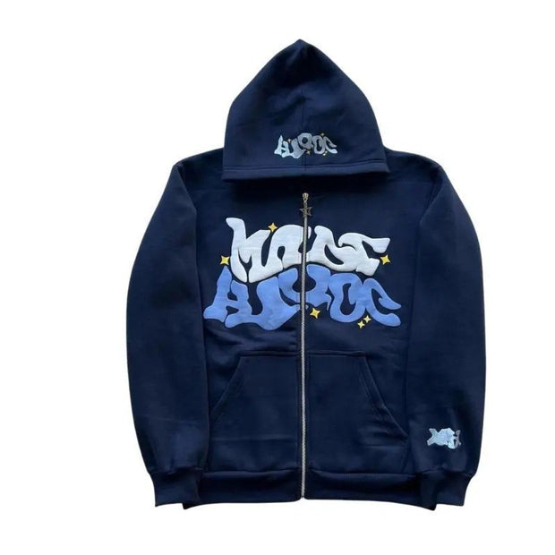 Gothic Zip Hoodie — Navy Blue