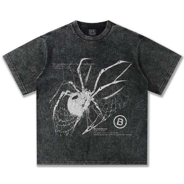 Spider Print Tee — Washed black short sleeves